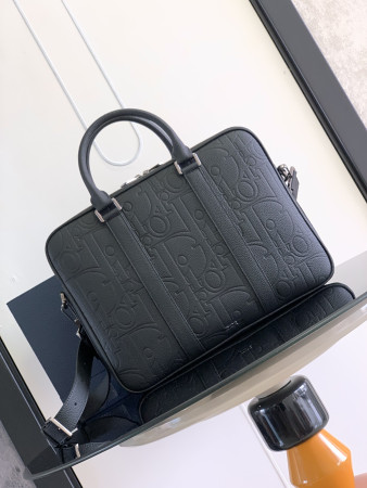 D*or zipped briefcase black D*or gravity leather and black grained calfskin 37 x 28 x 6 cm