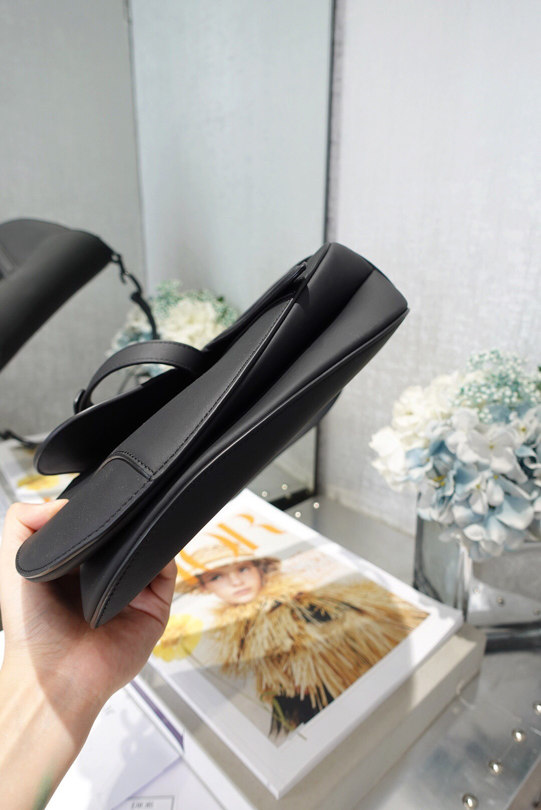 SADDLE BAG WITH STRAP Black Ultramatte Calfskin 25.5x20x6.5cm