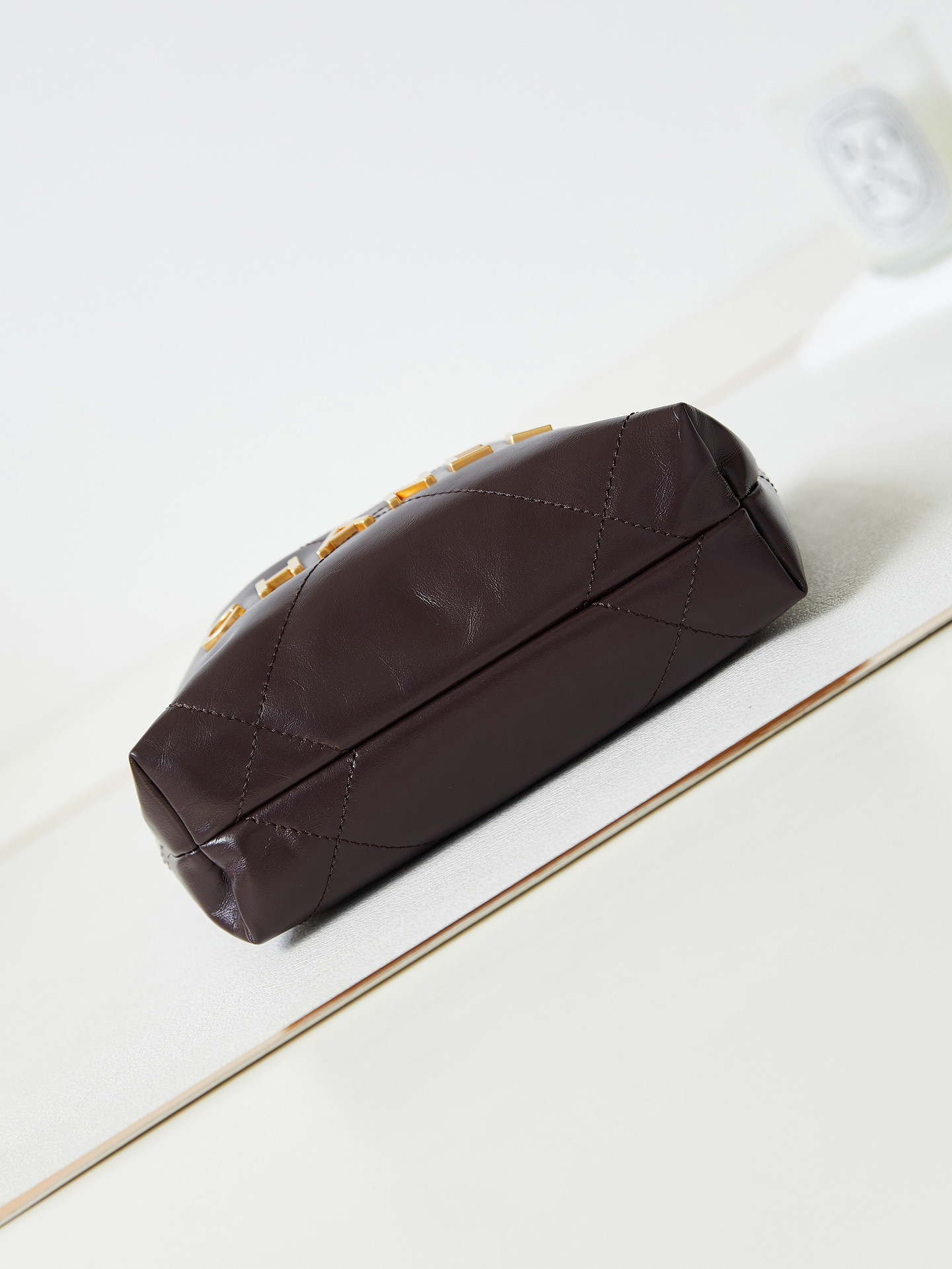 Ch*el 22 mini handbag shiny calfskin 7.8 × 7.4 × 2.3 in