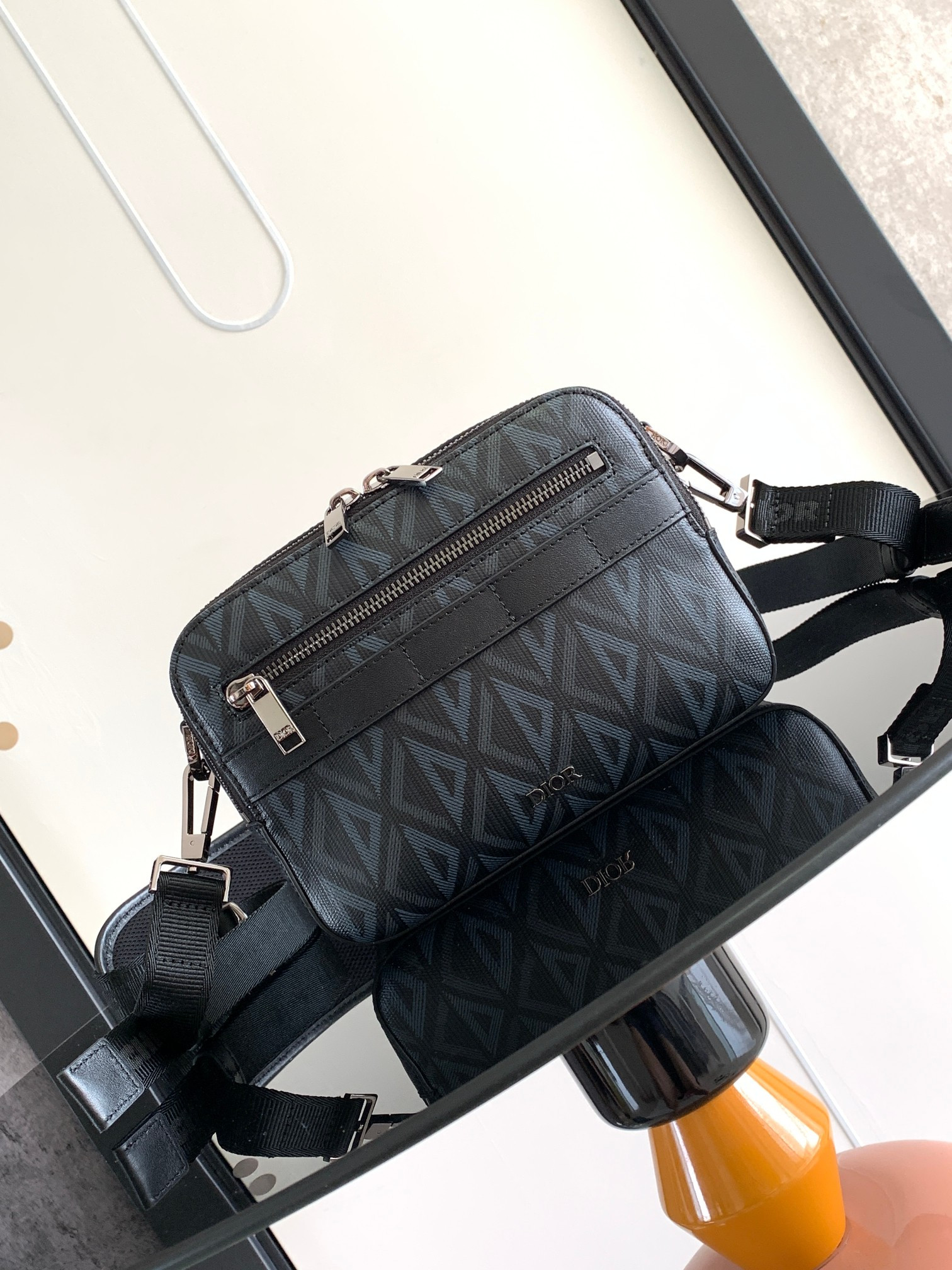 D*or safari bag with strap navy 8.5 x 6 x 2.5 inches