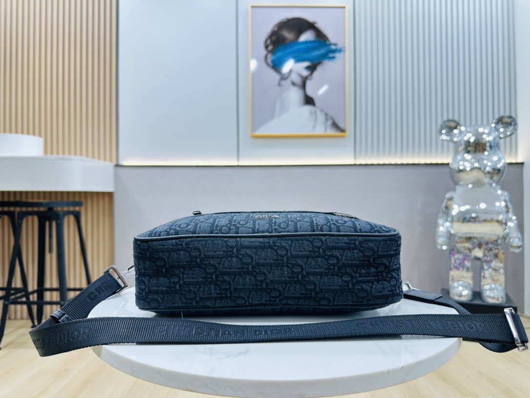 D*or maxi safari bag with strap blue D*or oblique jacquard 10 x 6.5 x 3 inches