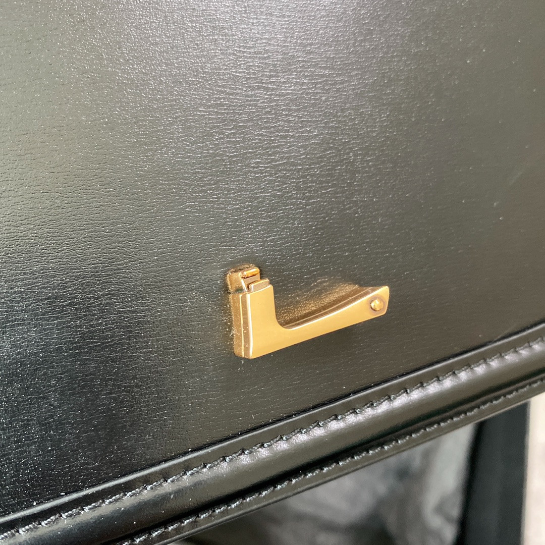 y*l solferino small satchel in box Sa**t Lau*nt black 7.4 x 5.1 x 1.9 inches