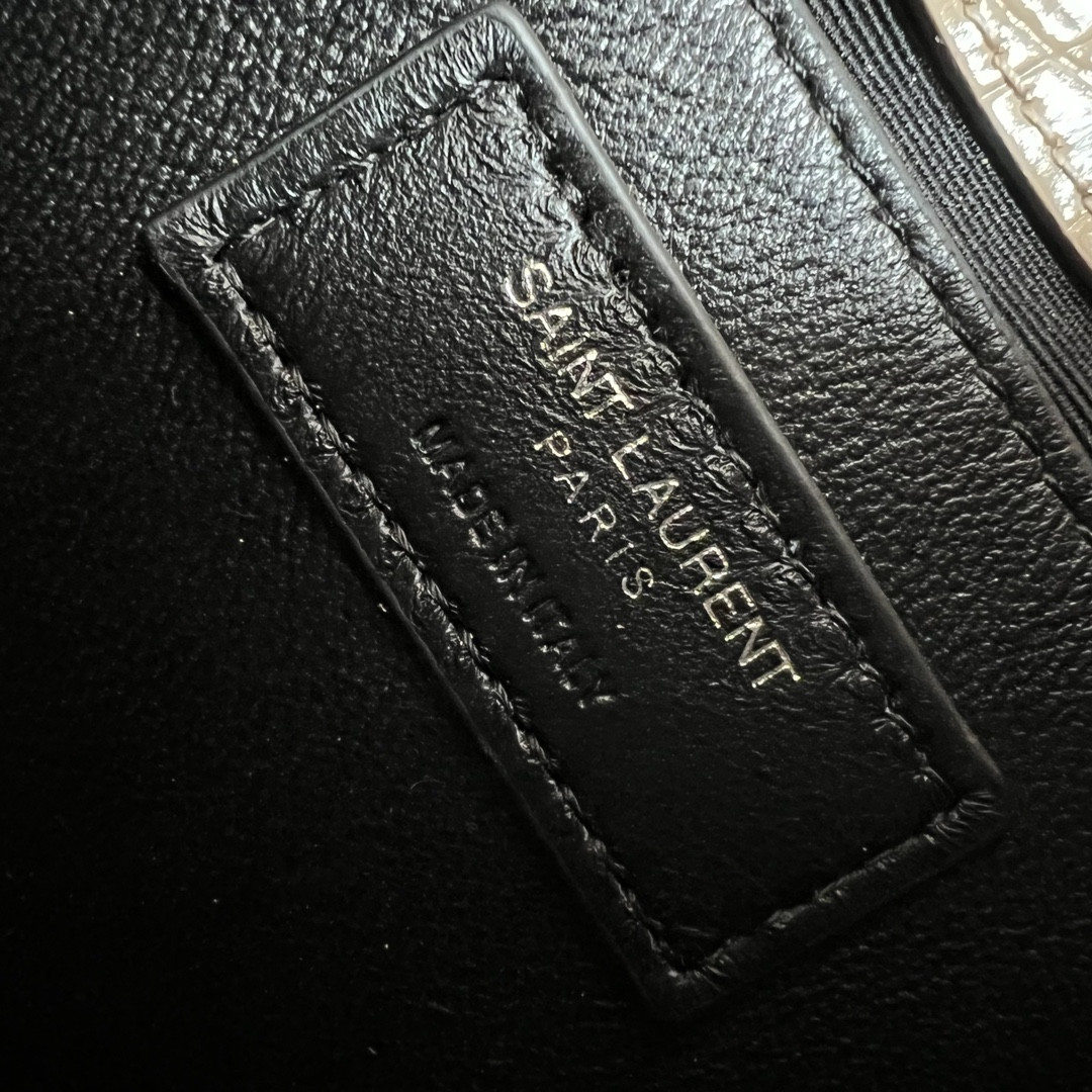 Y*L kate medium tassel in crocodile-embossed leather beige 9.4 x 5.7 x 2.1 inches