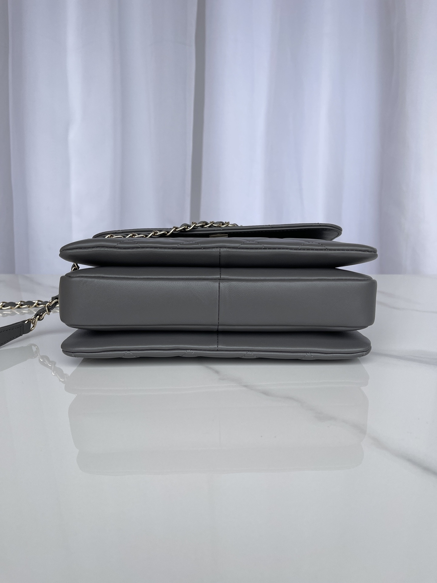 Ch*el flap bag with top handle 6.6 × 9.8 × 4.7 in