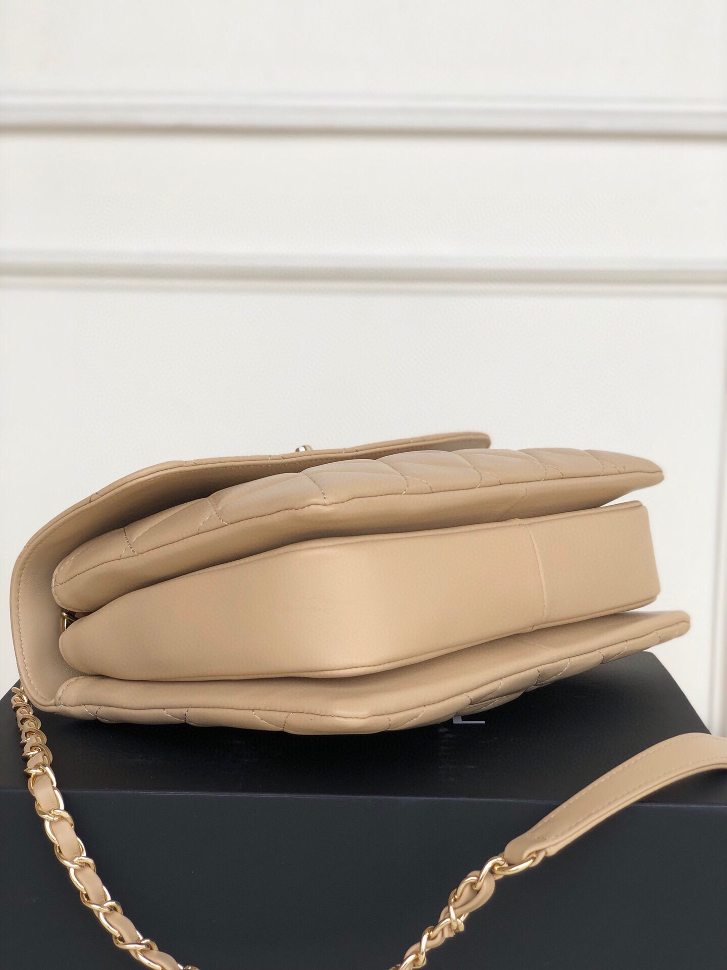 Ch*el flap bag with top handle 6.6 × 9.8 × 4.7 in